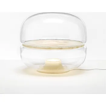 Stojací lampa Designová stolní lampa Brokis Macaron L, PC1040, 1xGX53 Barva skla: Amber - transparentní sklo, Základna: Dub evropský - bíle mořený, Disk: BROKISGLASS - triplex opál mat