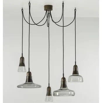 Brokis Shadows set free, závěsné svítidlo z foukaného skla, kouřové sklo - voskovaný dub - černý kabel, 5x5W LED GU10 dim