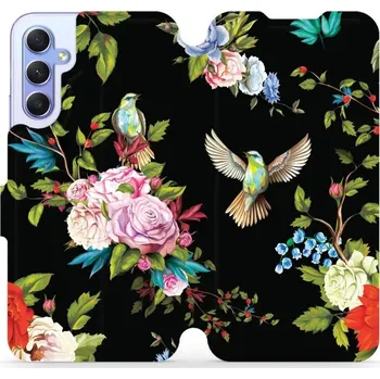 Pouzdro na mobilní telefon Flipové pouzdro Mobiwear - Samsung Galaxy A34 5G - VD09S Ptáčci a květy (Knížkové flip pouzdro, obal, kryt na mobil Samsung Galaxy A34 5G - VD09S Ptáčci a květy, materiál Umělá kůže + TPU - ochrana 360°, stojánek, silikonová vanička, magnetické zavírání)