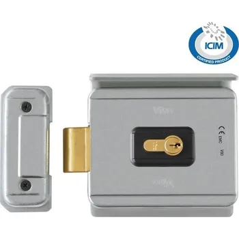 Pohon brány elektrický zámek V90 se stříškou horizontální, 12V AC - elektrozámek Viro s otáčivou závorou pro těžší dveře a manuální nebo automatické křídlové brány otevírané ven, pozinkovaný