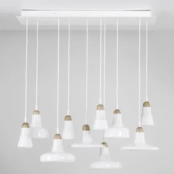 Brokis Shadows set rectangular large, závěsné svítidlo, foukané lesklé bílé sklo - dub - bílý kabel, 10x5W LED GU10 dim, 100x36cm