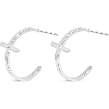 Náušnice Ellami Náušnice z chirurgické oceli - půlkruhy, křížek ozdobený zirkonem 1002709 Ellami