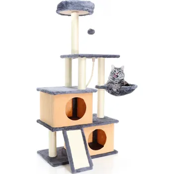 Škrabadlo pro kočky Fudajo tmavě šedé 127cm vysoké škrabadlo s kolébkou