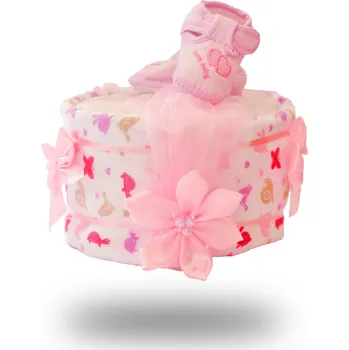 plenkový dort Narodilo se miminko - Plenkovky.cz Jednopatrový plenkový dort pro dívky – bílo růžový 1 1