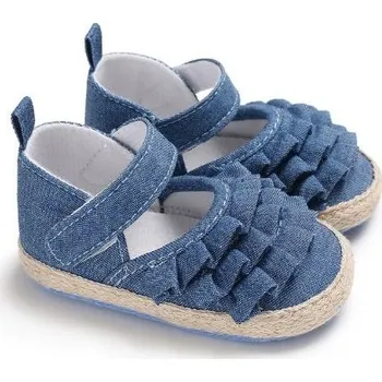 Dětská sálová obuv Capáčky - bavlněné sandálky s volánky Barva: denim, Stélka: 11,8 cm (6-12m)