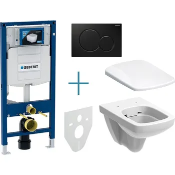 WC sada Geberit Duofix - sada pro závěsné WC 111.300.00.5 JX + rimfree klozet a sedátko Geberit Selnova Square + tlačítko Sigma01, černá (111.300.00.5 JX2)