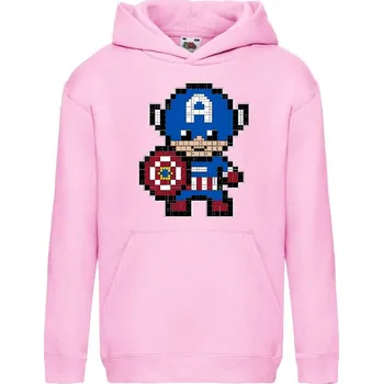 Chlapecká mikina detska_mikina_klokanka_potisk_pixel_kapitán_Amerika Barva: Pink - růžová, velikost: 152