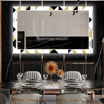 Zrcadlo Dekorativní zrcadlo s LED osvětlením do jídelny - Geometric Patterns