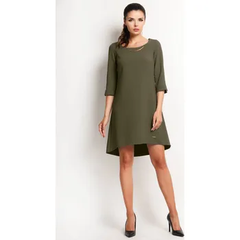 Dámské šaty Šaty s 3/4 rukávem, delší zadní díl A125 Barva: Olivová, Velikost: L