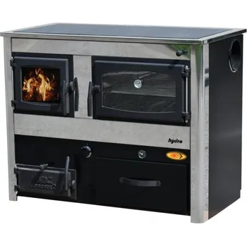 Sporák na tuhá paliva ABC PROIZVOD CONCEPT 2 MAX THERMO HYDRO L sporák na tuhá paliva 18,7kW, s výměníkem a troubou, pravý, černá/nerez