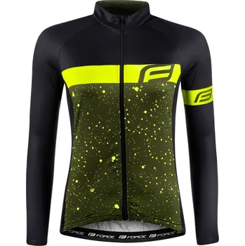 cyklistický dres dres FORCE SPRAY LADY dlouhý rukáv, army-fluo M