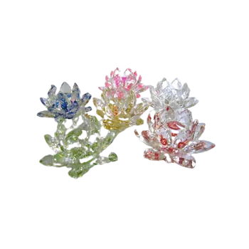 Křišťálový květ lotos 9cm - barevný