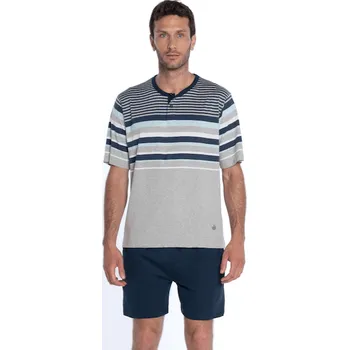 Pánské pyžamo GUASCH Pánské pyžamo MARIO, Šedá, V dárkovém boxu, Bavlna 100%, Krátký rukáv - vel. L