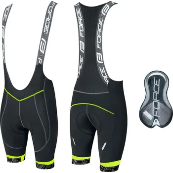 Cyklistické kalhoty FORCE kraťasy F FAME se šráky a vložkou, černo-fluo M