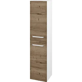 Koupelnový nábytek Dřevojas Vysoká skříň DOS SVD2 35 - N01 Bílá lesk / Úchytka T01 / D21 Tobacco / Levé