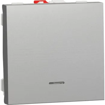 vypínač tlačítko s orientační kontrolkou řazení 1/0So, 2M, Aluminium Unica NU320630N
