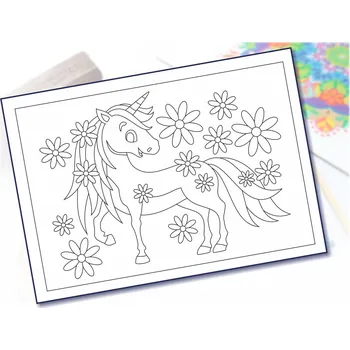 kreativní sada Radost v písku Šablona na pískování jednorožec v kytičkách s rámečkem Varianta: A3 (297 x 420 mm)