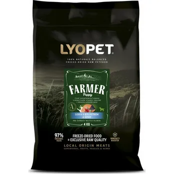 Krmivo pro psa LYOPET Farmer Puppy Mini Salmon & Turkey 4kg (Lyopet Farmer - Losos s kolostrem a šípky pro štěňata malých plemen)