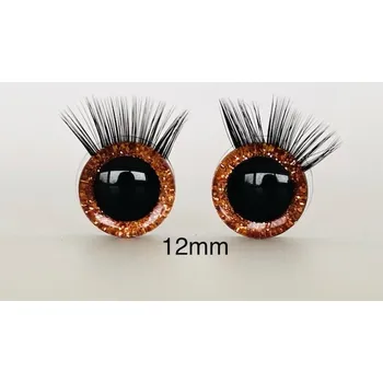 Bezpečnostní oči s řasami oranžové 12mm, 2ks (2ks, 12mm)