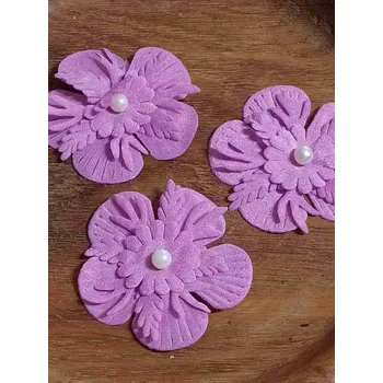 Textilní květ Ø53 mm s perlou starorůžová