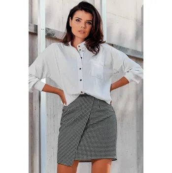 Dámská košile Elegantní košile se stojatým límečkem s dlouhým volánem A525 Barva: Bílá, Velikost: S/M