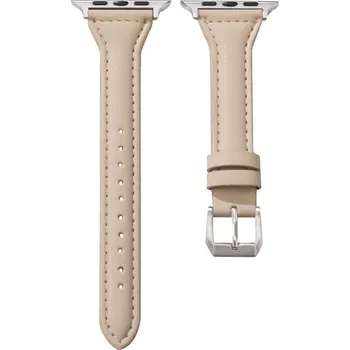 Ostatní příslušenství k chytrým hodinkám Elegantní tenký kožený řemínek 22 mm - univerzální (Samsung, Huawei, Xiaomi,..) Béžová