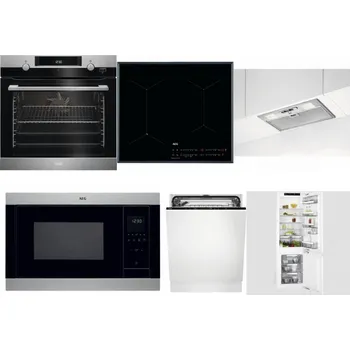 Set domácích spotřebičů AEG Mastery SteamBake BCK455350M + AEG Mastery SenseFry IAE64431FB + AEG DGB3523S + AEG Mastery MSB2547D-M + AEG FSK73607Z + AEG Mastery FlexiShelf SCE818D3LC
