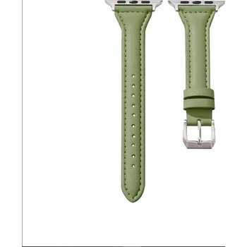 Ostatní příslušenství k chytrým hodinkám Elegantní tenký kožený řemínek na Apple watch 38/40/41 Světle zelená