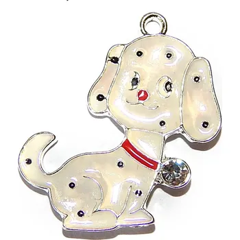 Přívěsek Kovový přívěsek, smalt pejsek dalmatýn 1ks, 3 x 2,4 cm