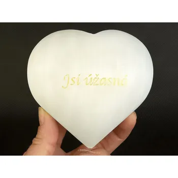 Svatební dekorace Selenit bílý srdce se zlatým Jsi úžasná cca 10cm