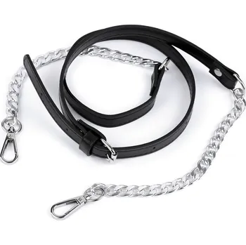 Koženkový popruh / ucho na kabelku s řetízkem a karabinami šíře 1,5 cm, barva 1 černá nikl