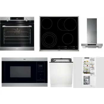 Set domácích spotřebičů AEG Mastery SteamBake BCK455350M + AEG Mastery DirectTouch HK654070XB + AEG Mastery DBB5660HM + AEG Mastery MSB2547D-M + AEG FSK73607Z + AEG Mastery FlexiShelf SCE818D3LC