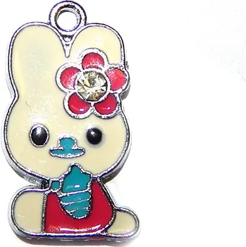 Přívěsek Kovový přívěsek, 1ks, 2,6 x 1,5 cm, smalt zajíček