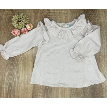 Dívčí tričko Baby Powder Handmade Prolamovaná halenka s ozdobnými volány růžová 74 růžová