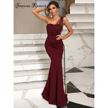 Dámské šaty Dámské šaty na ples levně Sequins SF746 Barva: Vínová, Velikost: L