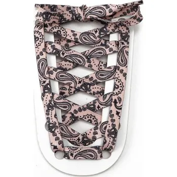 Tkaničky do bot Široké tkaničky s květinovým potiskem, jeden pár - Černo růžové, 120 cm