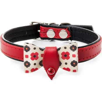 Obojek pro psa JK ANIMALS Kožený obojek s mašlí, červený, 1,2×30 cm