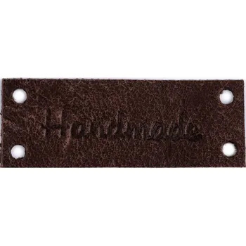 Kožená cedulka / štítek Handmade 16x44 mm hnědá tmavá