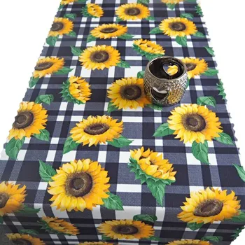 Šála Ubrusová šála v metráži Káro se slunečnicí - černá 38 zakončení vlnkou