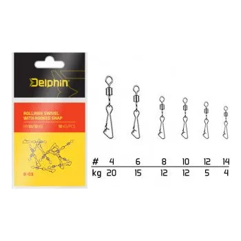 DELPHIN - Obratlík s karabinkou Hooked Snap B-03 vel. 14/4kg 10ks