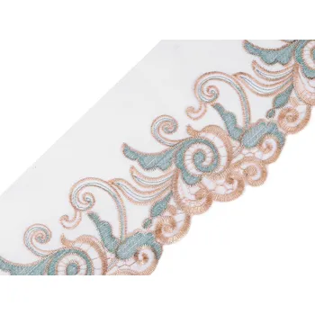 Vyšívaný prýmek na monofilu s lurexem šíře 18 cm, barva 2 tyrkys