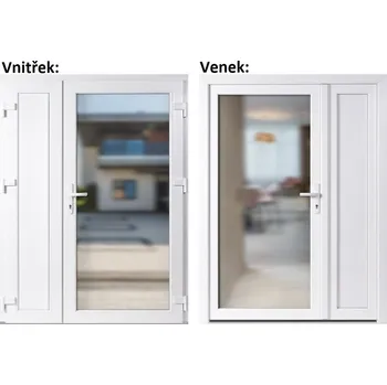Vchodové dveře Levné dvoukřídlé vchodové dveře plastové Soft 3/3 sklo Krizet + panel, Bílá/bílá, 150x200 cm, pravé