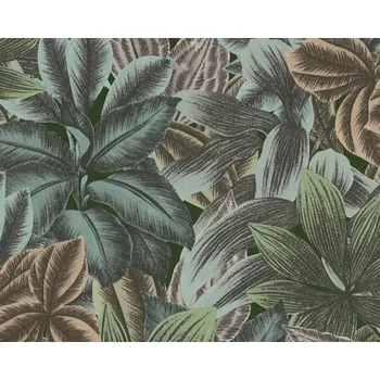 Tapeta Vliesová tapeta tropické listy, džungle - modrá, zelená, šedá 4002392223 (0,53 x 10,05 m) A.S.Création