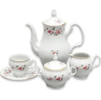 Stolování Kávová souprava, Thun Bernadotte, růže, zlatá linka, 15 dílná