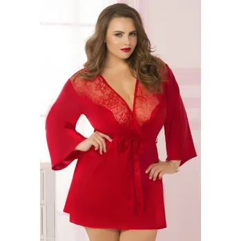 Dámský župan Župánek s krajkovým dekoltem 10695, XXL Queen, červená, Seven'til Midn