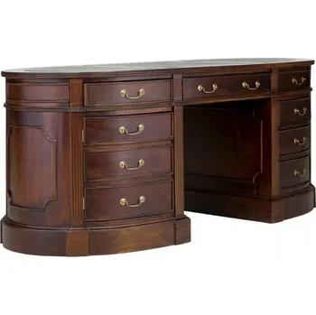 Psací stůl Oválný pracovní stůl z masivu Oxford zelená kůže