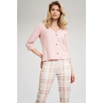 Krátká, jednoduchá halenka s leopardím vzorem M699 Velikost: L, Barva (Varianta): Růžová