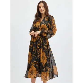 Dámské šaty Hnědo-černé dámské květované midišaty