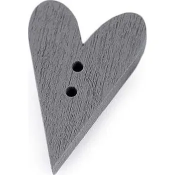 Knoflík Knoflík dřevěným, srdce, 21x33mm, šedý holubí