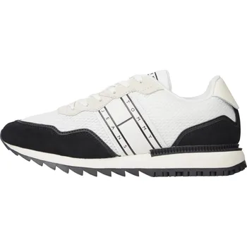 Pánské tenisky TOMMY HILFIGER MUŽSKÉ BOTY TOMMY JEANS RUNNER MIX MATERIAL WHITE-BLACK EM0EM01167 BDS Velikost: 43